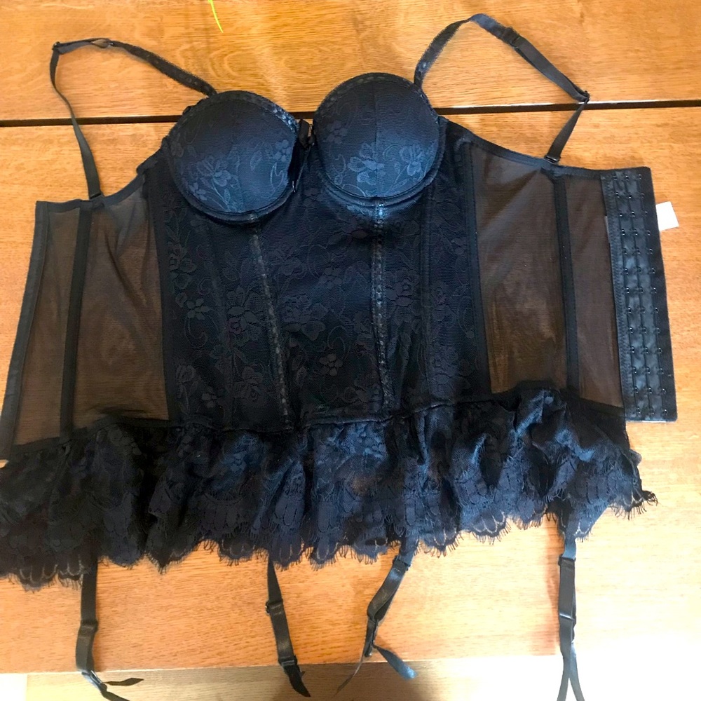 NWT Black lace bustier and g-string set